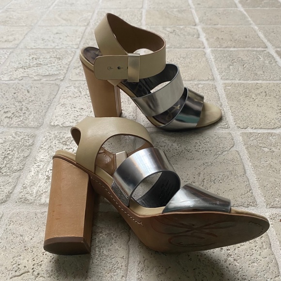 Sam Edelman high heel sandals silver and tan leather Size 10. - Picture 3 of 6